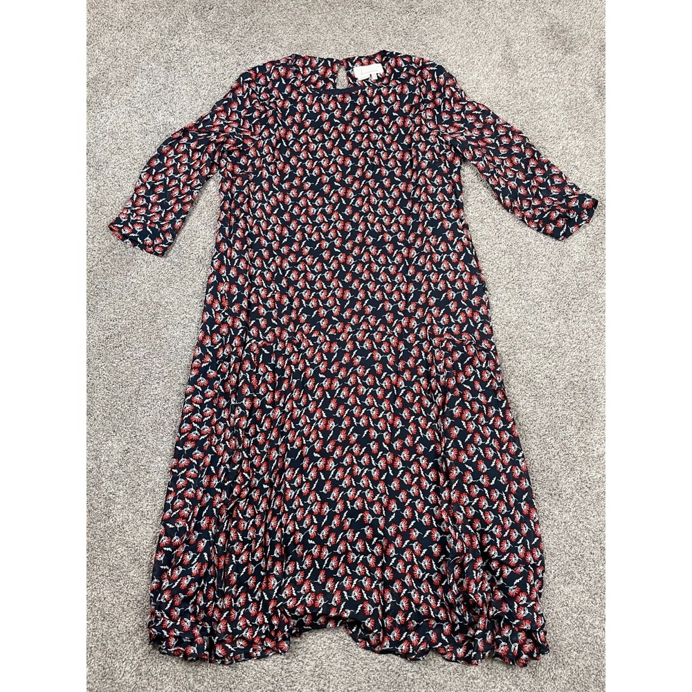 Anthropologie Dress Womens 8 Midi Blue Floral Prairie Core Cottage Core Peasant